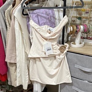 Peppermayo Ivory One-Shoulder Mini Dress with Spiral Ring Detail